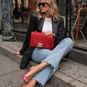 Badgley Mischka Red Quilted Crossbody Shoulder Bag Silver Hardware